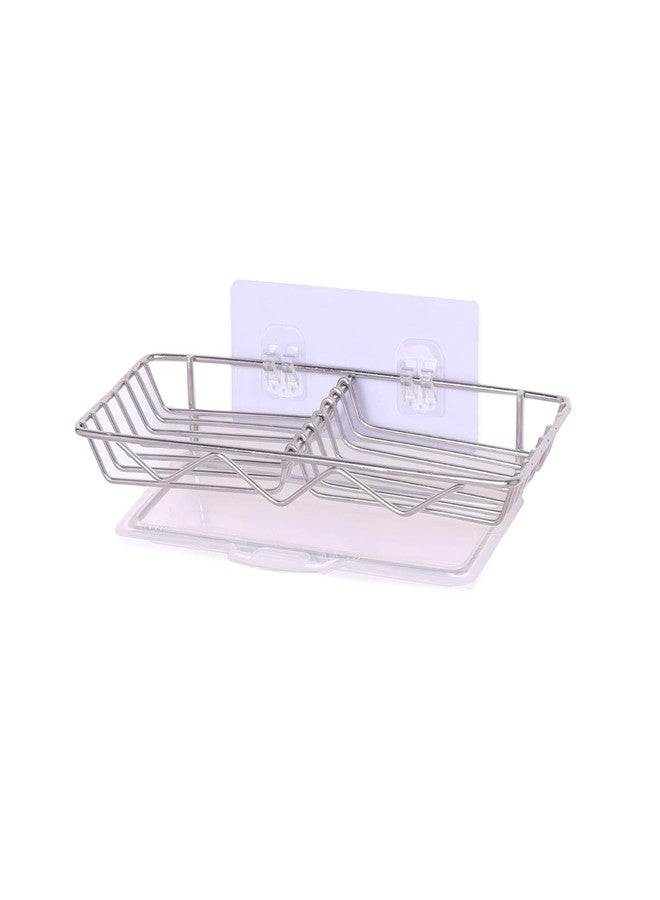 Xacton Stainless Steel Double Soap Holder with Drain Tray I Square Shape Self Adhesive Wall Mounting Soap Dish I Anti Rust Stand for Bathroom Accessories Kitchen Sink - 24 x 9 x 4.5 CM - Image 4